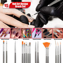Nail Pen Designer, Teenitor Stamp Nail Art Tool with 15pcs Nail Painting Brushes, Nail Dotting Tool, Nail Foil, Manicure Tape, Color Rhinestones for Nails-Black Teenitor