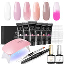 Modelones Poly Extension Gel Nail Kit - Builder Nail Enhancement Gel 6 Colors Pink Nude All In One Kit with Nail Lamp Base Top Coat Set Acrylic Design Salon Valentines Nail Art modelones