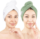 American Soft Linen 100% Cotton Hair Towels for Women, Head Towel Cap, Cotton Hair Turban Towel Wrap for Long Curly Anti Frizz Hair, Soft and Absorbent Cotton Hair Towels 2 Pack, Purple-Black Infinity Warehouse
