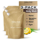 Terra Pure Spa Collection 1 Liter Body Wash Refill Bag For Soap Dispensers | Bulk Toiletries for Vacation Rentals, and Home Bathroom Showers | Green Tea Lemongrass | Set of 3 Infinity Warehouse