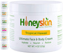 Hydrating Manuka Honey Face and Body Moisturizer Cream - Natural Facial Skin Care With Deep Hydrating Ingredients - With Natural Aloe and Hydration Oils - Natural Tropical Hawaii Scent (4oz) Honeyskin Store