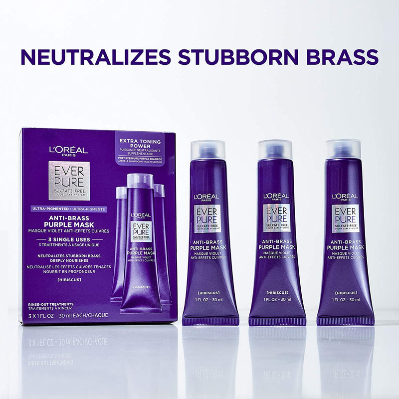 L'Oreal Paris EverPure Ultra Pigmented Anti Brass Purple Rinse-Out Mask for Bleached, Blonde or Highlighted Hair, 3 Ounce L'Oreal Paris