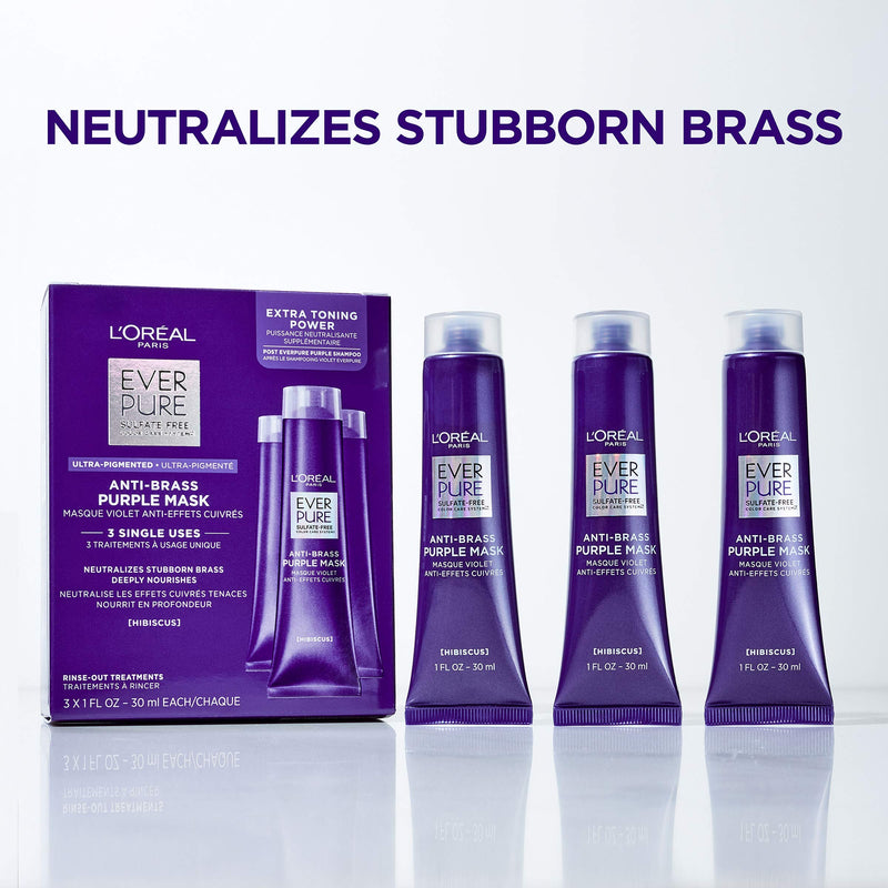L'Oreal Paris EverPure Ultra Pigmented Anti Brass Purple Rinse-Out Mask for Bleached, Blonde or Highlighted Hair, 3 Ounce L'Oreal Paris