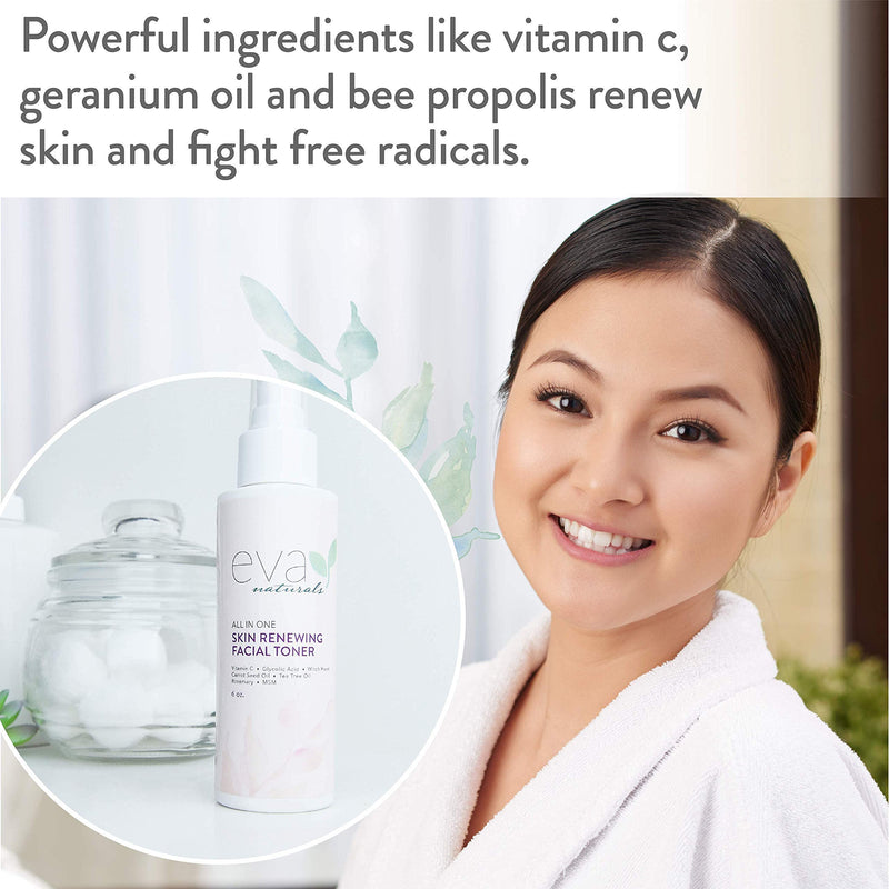 Eva Naturals Rewind Time Bundle - Vitamin C Plus Serum (1oz), Eye Gel (2oz), Stop the Clock Moisturizing Cream (1.7oz), Glycolic Acid Cleanser (6oz), All-in-One Skin Renewing Facial Toner (4oz) Eva Naturals