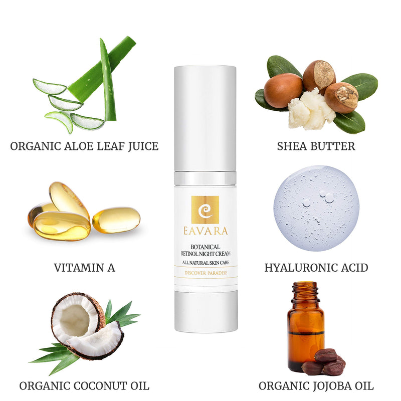 Organic Retinol Night Cream - Anti Aging Face Cream - Natural Anti Wrinkle Skin Care with Shea Butter, Aloe Vera, Honey, Jojoba Oil and Hyaluronic Acid Eavara Store