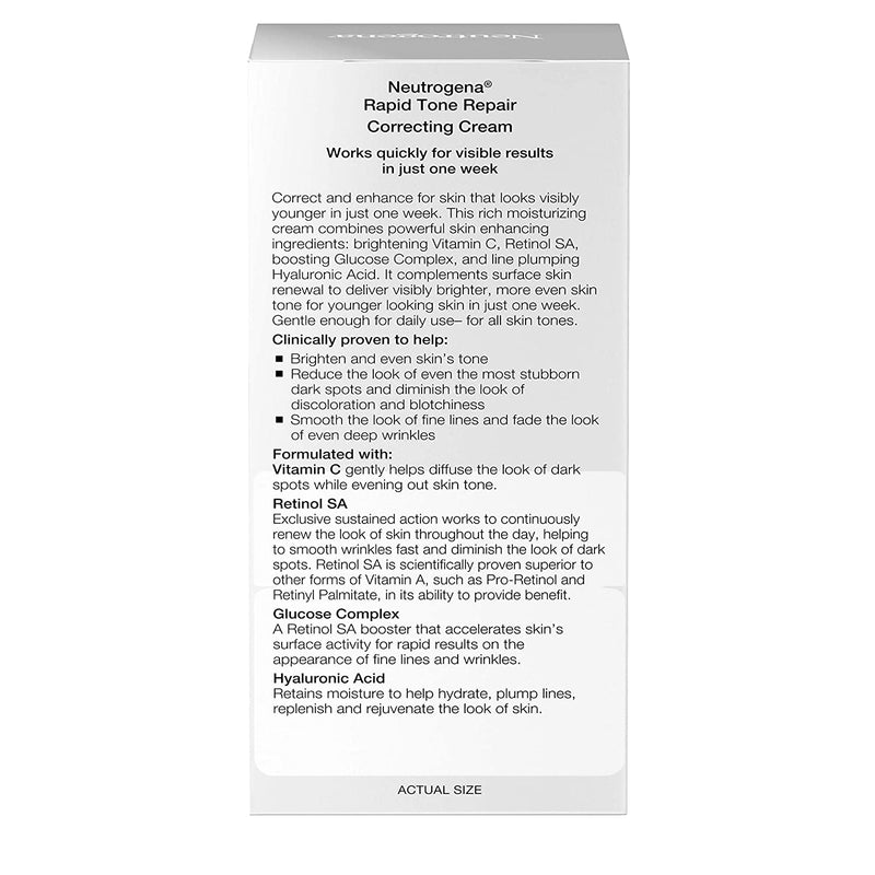 Neutrogena Rapid Tone Repair Vitamin C Brightening Correcting Cream, Tone Evening Face, Neck, and Chest Cream with Vitamin C, Retinol, and Hyaluronic Acid for Dark Spots and Wrinkles 1.7 oz Neutrogena Store