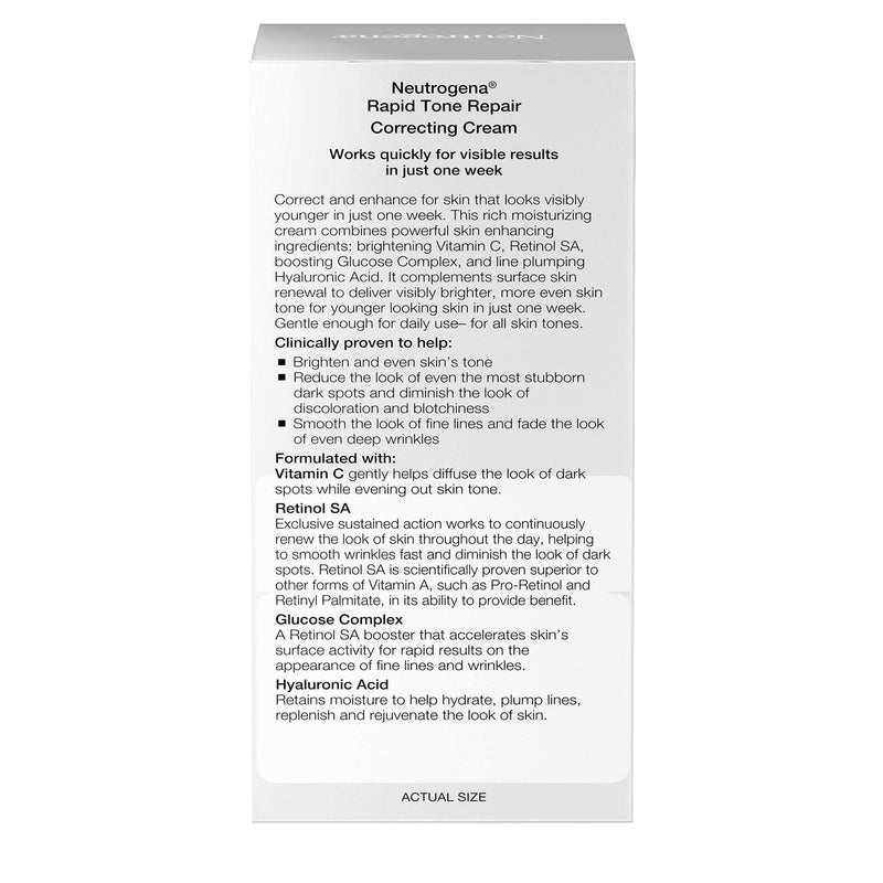 Neutrogena Rapid Tone Repair Retinol + Vitamin C Correcting Cream, Tone Evening Face & Neck Cream with Vitamin C, Retinol & Hyaluronic Acid for Dark Spots, Fine Lines & Wrinkles, 1.7 oz Neutrogena