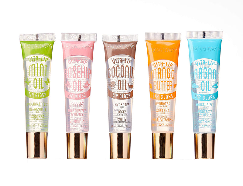 [ 5 PACK ] Broadway Vita-Lip Gloss. Mint Oil & Coconut Oil & Rosehip Oil & Mango Butter & Argan Oil Broadway