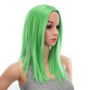 SWACC 14-Inch Short Straight Middle Part Hair Wig Medium Length Synthetic Heat Resistant Wigs for Women with Wig Cap (Light Green) SWACC