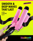 Trademark Beauty Babe Waves 3 Barrel Curling Iron Hair Waver, 1.25 Inch Quick Heat, Adjustable Temperature Hair Curler, Perfect Beach Waver, Hair Styling Tools, 32mm Jumbo Ceramic Wand, Pink Babe Waves