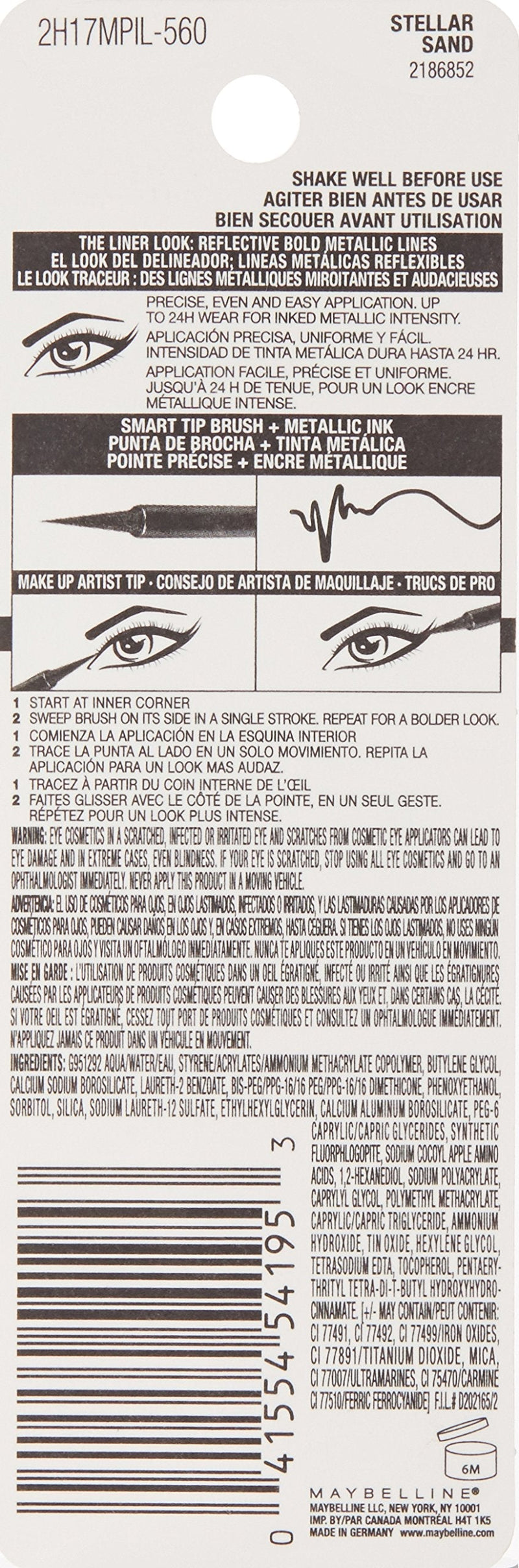 Maybelline New York Master Precise Ink Metallic Liquid Liner, Stellar Sand, 0.06 Fluid Ounce Maybelline New York