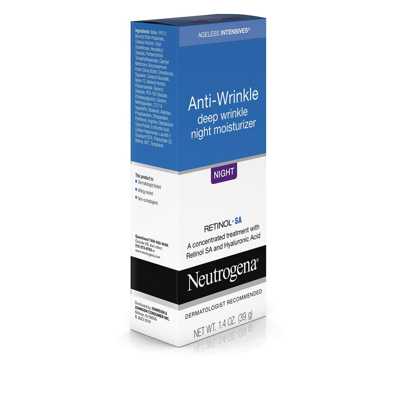 Neutrogena Ageless Intensives Anti-Wrinkle Retinol Cream with Hyaluronic Acid - Night Moisturizer Cream with Retinol, Vitamin E, Glycerin, Hyaluronic Acid, and Shea Butter, 1.4 oz (Pack of 2) Neutrogena