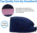 QBA Adjustable Working Cap with Button, Cotton Working Hat Sweatband, Elastic Bandage Tie Back Hats for Women & Men, One Size QBA