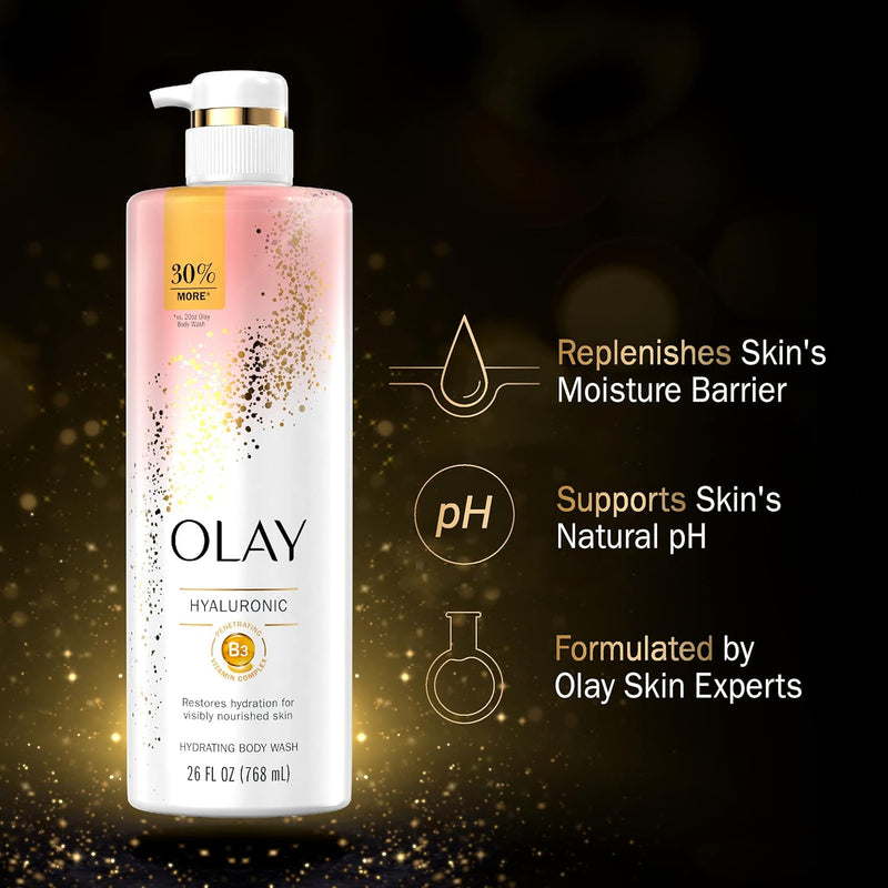 Olay Cleansing & Moisturizing Womens Body Wash 4ct with Vitamin B3 and Hyaluronic Acid 26 fl oz (Pack of 4) Infinity Warehouse