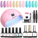 Modelones Gel Nail Polish Kit with U V Light 48W LED Nail Lamp Pastel Summer Gel Nail Kit Soak Off Gel Polish with Top and Base Coat French Manicure for Starters DIY Home Gifts for Women modelones