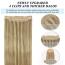 GOO GOO Halo Hair Extensions Light Blonde Highlighted Golden Blonde Remy Human Hair Extensions 20 Inch 100g Natural Hairpiece Hidden Crown Human Hair Extensions with Invisible Fish Line GOO GOO Store