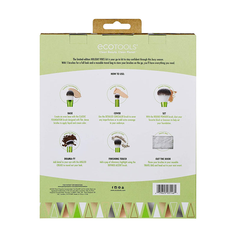 EcoTools Holiday Vibes Makeup Brush Gift Set with Travel Brush Bag, Set of 6 EcoTools Store