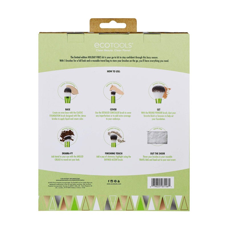 EcoTools Holiday Vibes Makeup Brush Gift Set with Travel Brush Bag, Set of 6 EcoTools Store