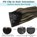 GOO GOO PU Clip in Hair Extensions Human Hair 14 Inch Balayage Natural Black to Light Blonde 130g 7pcs Seamless Hair Extensions Clip in Thick Remy Hair Extensions for Women GOO GOO