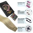 GOO GOO Halo Hair Extensions Human Hair Ombre Ash Blonde to Golden Blonde Mixed Platinum Blonde 100g 20 Inch Flip Extensions Hidden Crown Wire Hair Extensions Layered Invisible Hairpiece GOO GOO Store