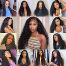 VSHOW Transparent Deep Wave 4x4 Lace Closure Human Hair Wigs 24 Inch 180% Density Brazilian Curly Wave Lace Front Wigs Human Hair Pre Plucked with Baby Hair for Black Women Free Part（24 Inch) V SHOW