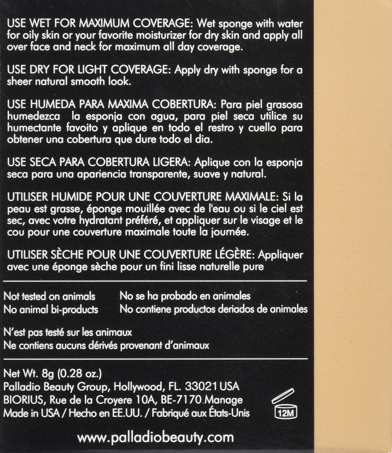 Palladio Dual Wet and Dry Foundation with sponge and Mirror, Squalane Infused, Apply Wet for Maximum Coverage or Dry for Light Finishing and Touchup, Minimizes Fine Line, All day Wear, Cypress Beige Palladio