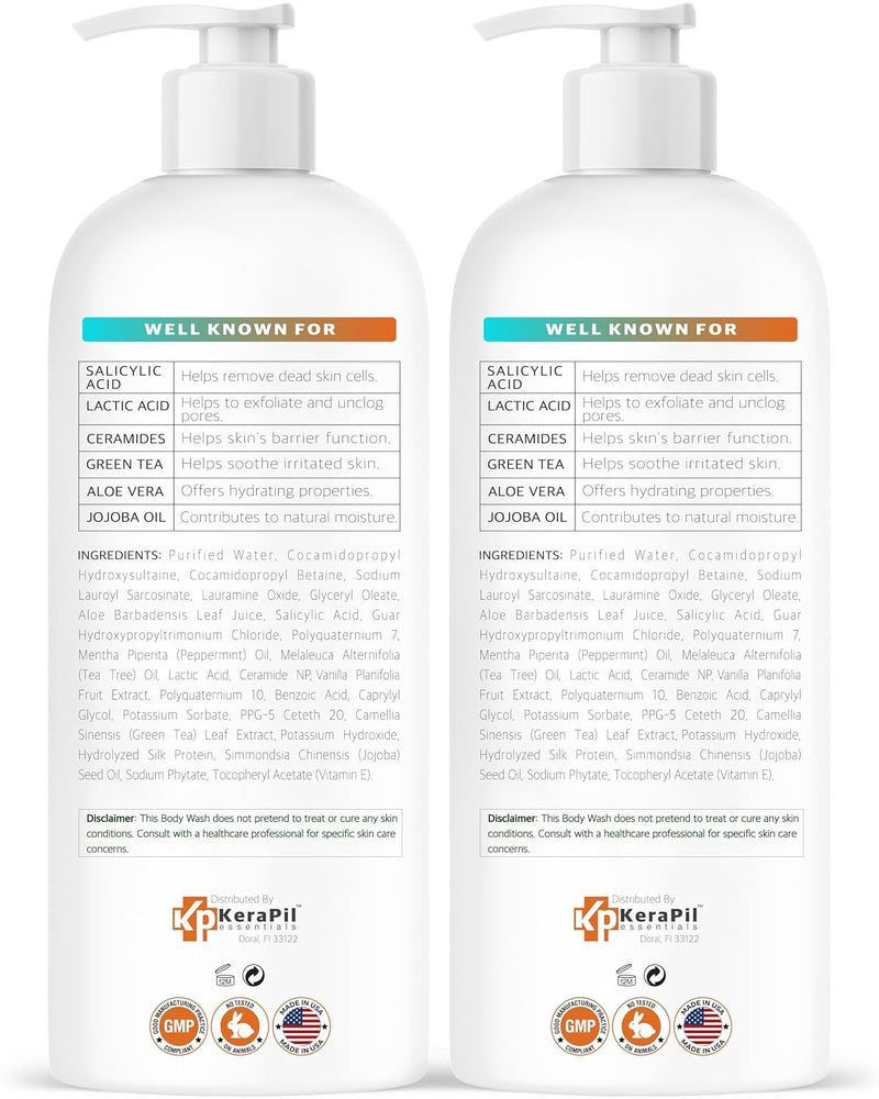 Salicylic Acid Body Wash - Skin Non-drying, Gentle Exfoliates Rough and Bumpy Skin, Body Acne Wash, BHA & AHA - Unscented Exfoliating Body Wash, Made in USA - (16 fl oz x 2) Infinity Warehouse