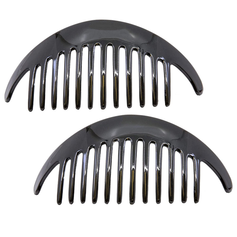 Camila Paris CP2872/2 Black Large Interlocking Combs Set of 2 French Hair Side Combs, Flexible Durable Strong Hold Hair Clips for Women, No Slip Styling Girls Hair Accessories, Made in France Camila