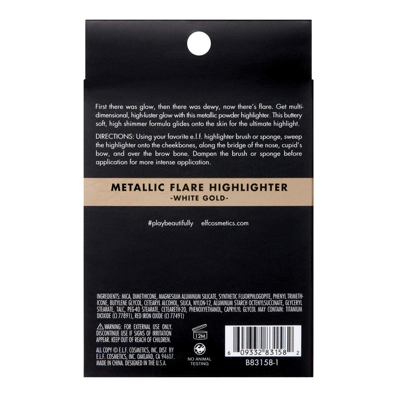 e.l.f, Metallic Flare Highlighter, Versatile, Jelly-like Formula, Multi-Dimensional, Buttery Soft, Creates a High-Luster, High Shimmer Glow, White Gold, Applies Wet or Creamy, 0.18 Oz e.l.f.