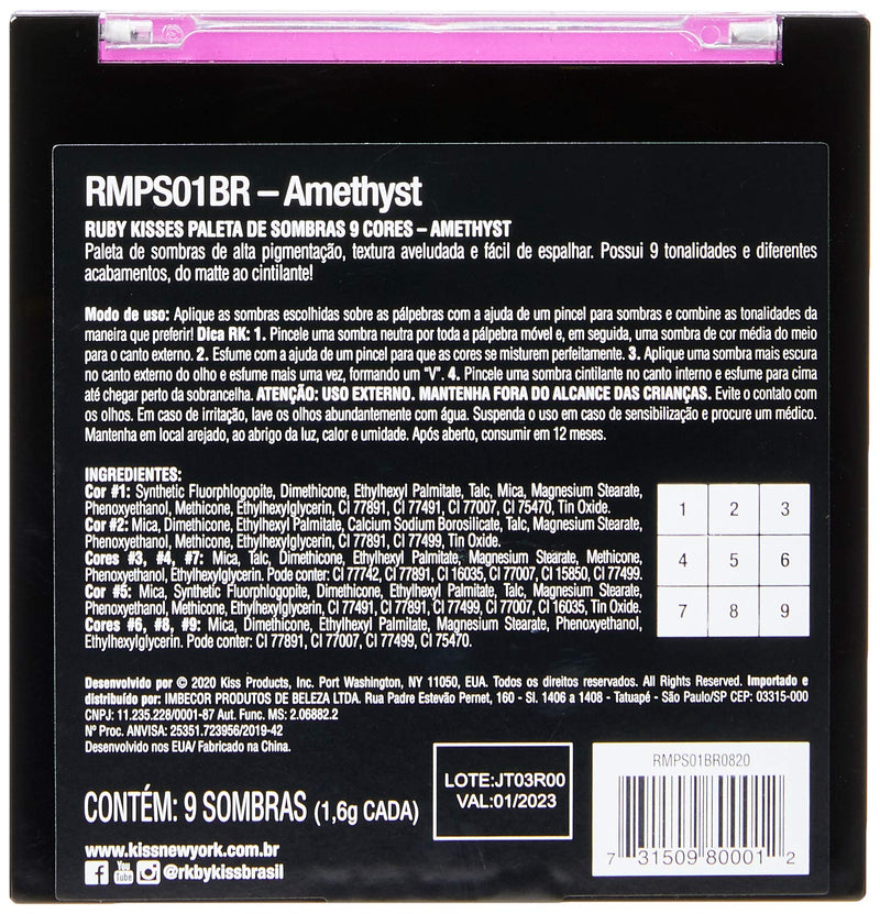 Ruby Kisses Eye Shadow Palette, 9 Shadows (1 PACK, Amethyst) Ruby Kisses