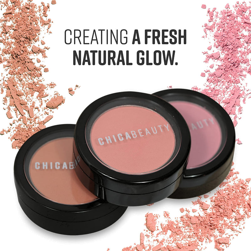 CHICA BEAUTY Blush Powder Makeup for Cheeks Glow, Long Lasting Skin Perfecting, Minimizes Pores, Lightweight Natural Looking Color – Paraben, Phthalate and Sulfate Free, All Skin Types - Barely Mauve CHICA BEAUTY
