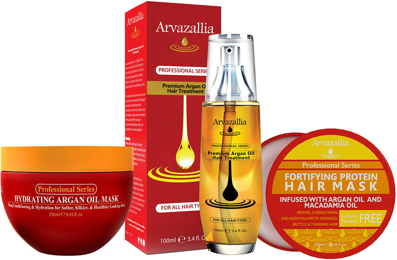 Hydrating Argan Oil Hair Mask , Protein Hair Mask , and Premium Argan Oil Hair Treatment Bundle - The Ultimate Hydration and Hair Repair Products for Damaged Hair or Dry Hair by Arvazallia Arvazallia