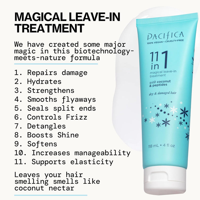 Pacifica Leave In Conditioner - 11 in 1 Magical Hair Treatment - Strengthen & Repair Damaged Hair - Deep Conditioning for Dry Hair Adds Shine & Anti-Frizz for Straight, Wavy & Curly Hair Care, Vegan Infinity Warehouse