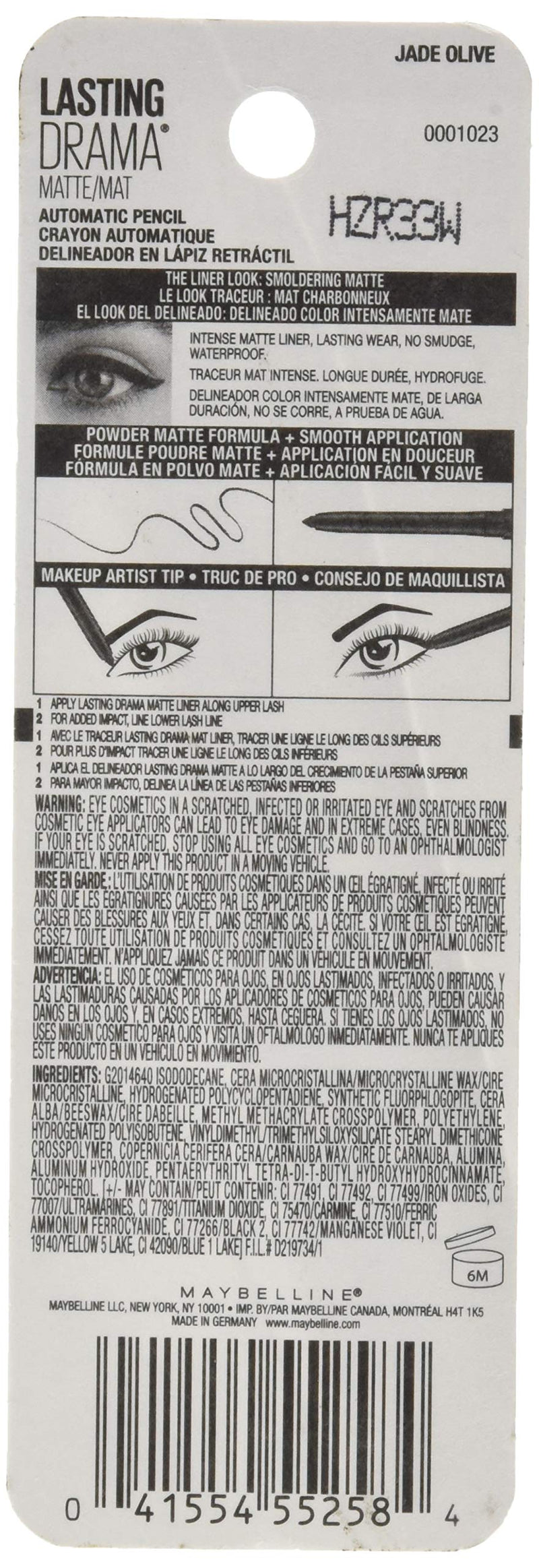 Maybelline Lasting Drama Matte Automatic Pencil, 910 Jade Olive Maybelline New York