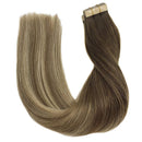 GOO GOO Blonde Tape in Hair Extensions 22 Inch Ombre Walnut Brown to Ash Brown and Bleach Blonde Remy Human Hair Extensions Tape in Hair Extensions Human Hair 20pcs 50g Long Brown Hair Extensions GOO GOO Store