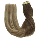 GOO GOO Blonde Tape in Hair Extensions 22 Inch Walnut Brown to Ash Brown and Bleach Blonde Remy Human Hair Extensions Tape in Hair Extensions Human Hair 20pcs 50g Long Brown Hair Extensions GOO GOO