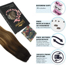 GOO GOO Human Hair Extensions Halo Hair 80g Ombre Brown to Dirty Blonde 18 Inch Real Flip Hair Extensions with Invisible Fish Line Layered Hidden Crown Hair Extensions for Women Hairpiece GOO GOO Store