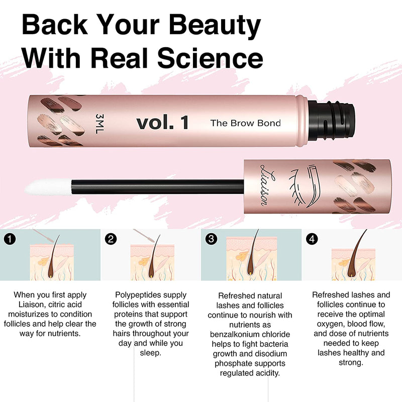 Liaison Brow Bond Eyebrow Growth Serum - Peptide Growth Complex - Boost & Enhancer for Longer, Fuller, & Thicker Eyebrows - Vegan, Cruelty Free, Paraben Free & Talc Free - Irritation Free Formula Liaison