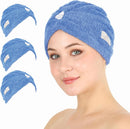 HALLEY Cotton Hair Towel Wrap (3 Packs) Super Absorbent Fast Drying Turbans for Thick, Wet Hair with Button (Black, Grey, Pink) Infinity Warehouse