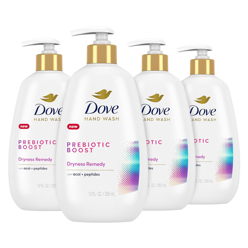 Dove Prebiotic Boost Hand Wash Dryness Remedy 4 Count for Lasting Softness, with Acai & Peptides, 12 oz Infinity Warehouse
