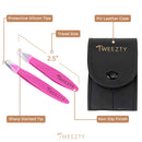 Tweezty Tweezer Set for Travel - Mini Slant Tweezers and Precision Tweezers - Tweezers for Eyebrows and Tweezers for Ingrown Hair - Pink Tweezers Kit with Travel Case TWEEZTY