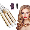 Newlemo 3 Barrel Curling Iron, Crimper Hair Iron -1Inch, Temperature Adjustable Portable Curling Wand, 25mm Hair Crimper Quickly Ceramic Tourmaline for Women/Girl with Heat Resistant Glove(Champagne) Newlemo