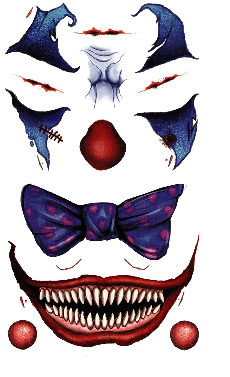 Halloween Realistic Temporary Costume American Made Make Up Face/Body Tattoo Kit Men or Women - (Scary Clown, Confused Clown, Skull) - 3 Kits Halloween Costume Tattoo