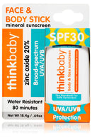 Thinkbaby SPF 30 Sunscreen Stick – Safe, Natural, Water Resistant Sun Cream for Babies, Kids & Adults – Vegan, Mineral UVA/UVB Sun Protection – Reef Friendly Travel Stick, 0.64oz Thinkbaby