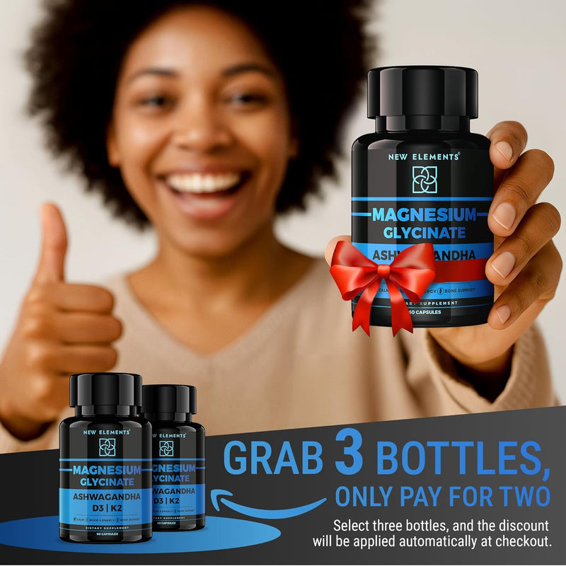 Magnesium Glycinate 1500mg with Ashwagandha 300mg + Vitamin D3 10,000 IU & K2 (MK-7) 200mcg – Stress Relief, Calm Mood & Bone Support – High Absorption Vegan Capsules – Non-GMO Infinity Warehouse