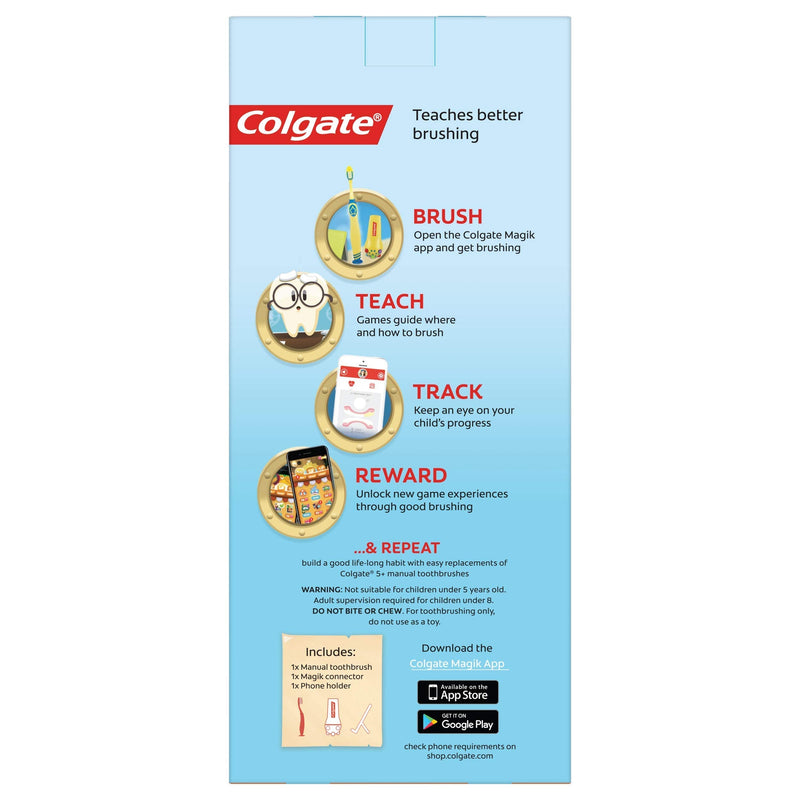 Colgate Magik Smart Toothbrush for Kids, Kids Toothbrush Timer with Fun Brushing Games Yellow 1 Count Colgate