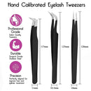 Sivote Eyelash Tweezers, 3-Pack, Hand Calibrated Straight, Curved Tips and Volume Tweezer, Stainless Steel Lash Tweezers for Eyelash Extensions, Black SIVOTE Store