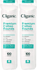 Cliganic Premium Cotton Rounds for Face (200 Count) | Makeup Remover Pads, Hypoallergenic, Lint-Free | 100% Pure Cotton Cliganic