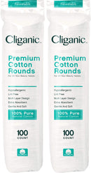 Cliganic Premium Cotton Rounds for Face (200 Count) | Makeup Remover Pads, Hypoallergenic, Lint-Free | 100% Pure Cotton Cliganic