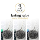 MainBasics Charcoal-Infused Bath Shower Loofah Sponge Pouf Body Scrubber Exfoliator (Set of 3) MainBasics